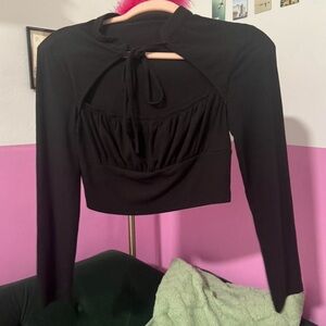 Y2K cut out ruched front long sleeve crop top